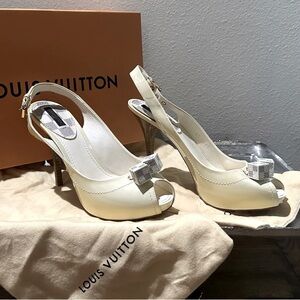 LV Louis Vuitton Slingback Pumps Peep toe Blue Damier